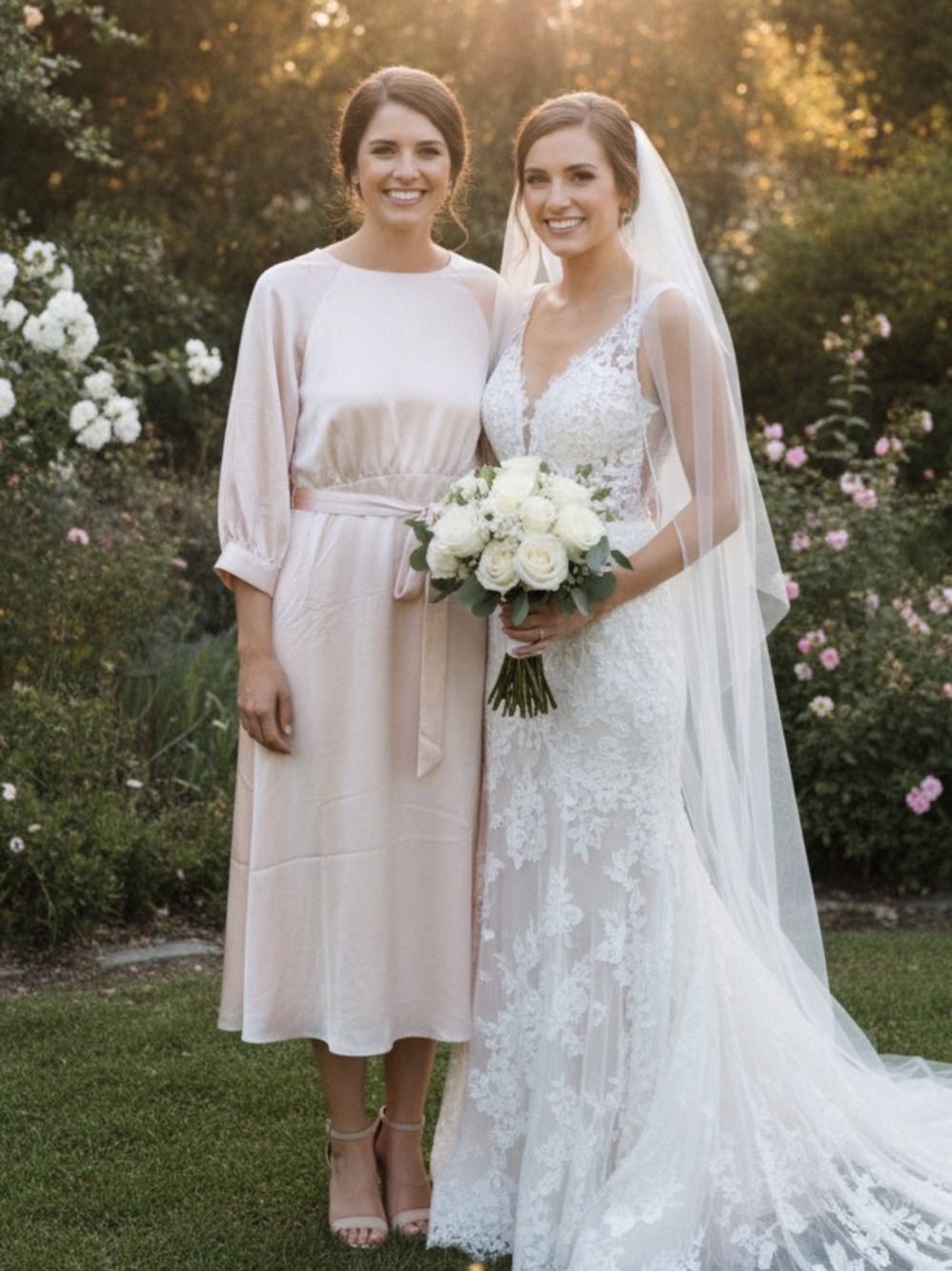 Blush Satiny Long Sleeve Dress Mother of the Bride